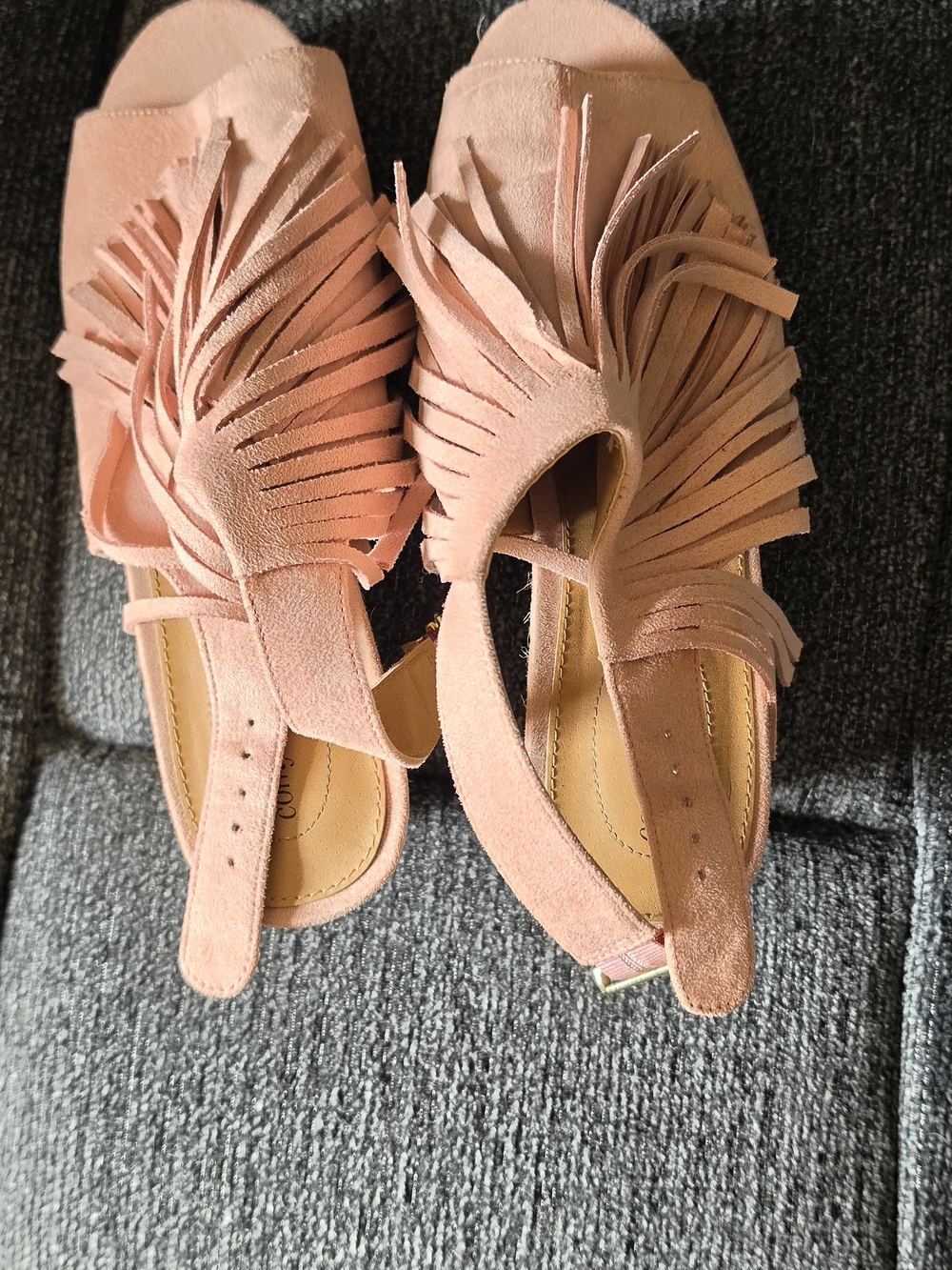 comfortview Pink Suede Fringe Open-Toe Wedge Sandals